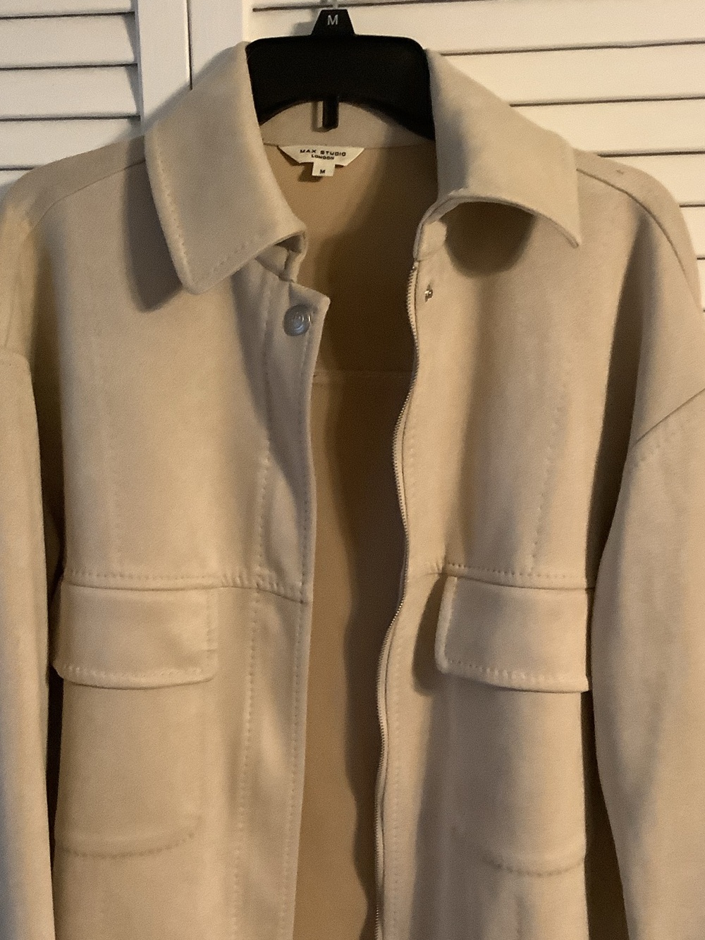 Max Studio Cream Utility suede like Jacket with Front Flap Pockets